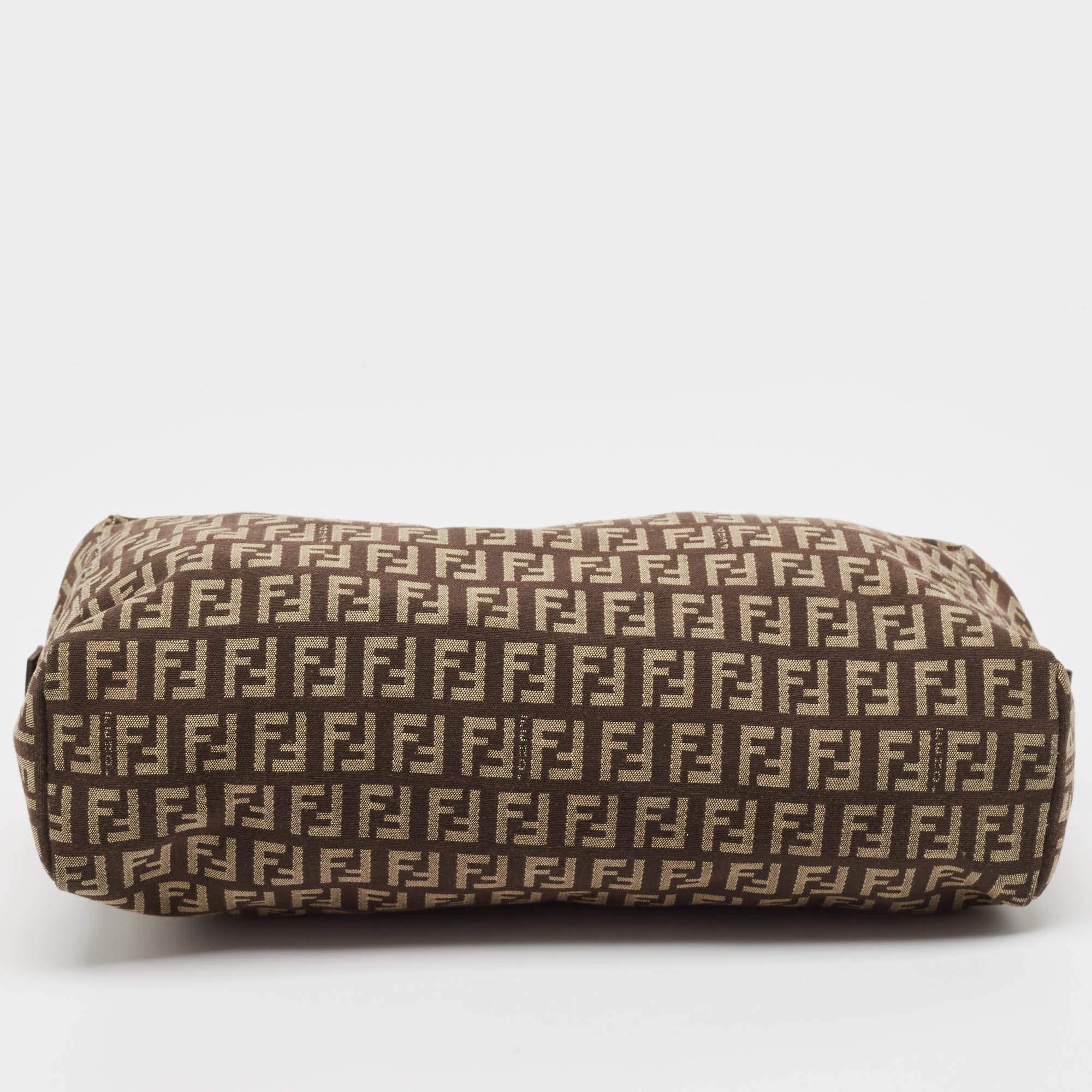 Fendi Sacoche en cuir et tissu Zucchinno Brown en vente 3