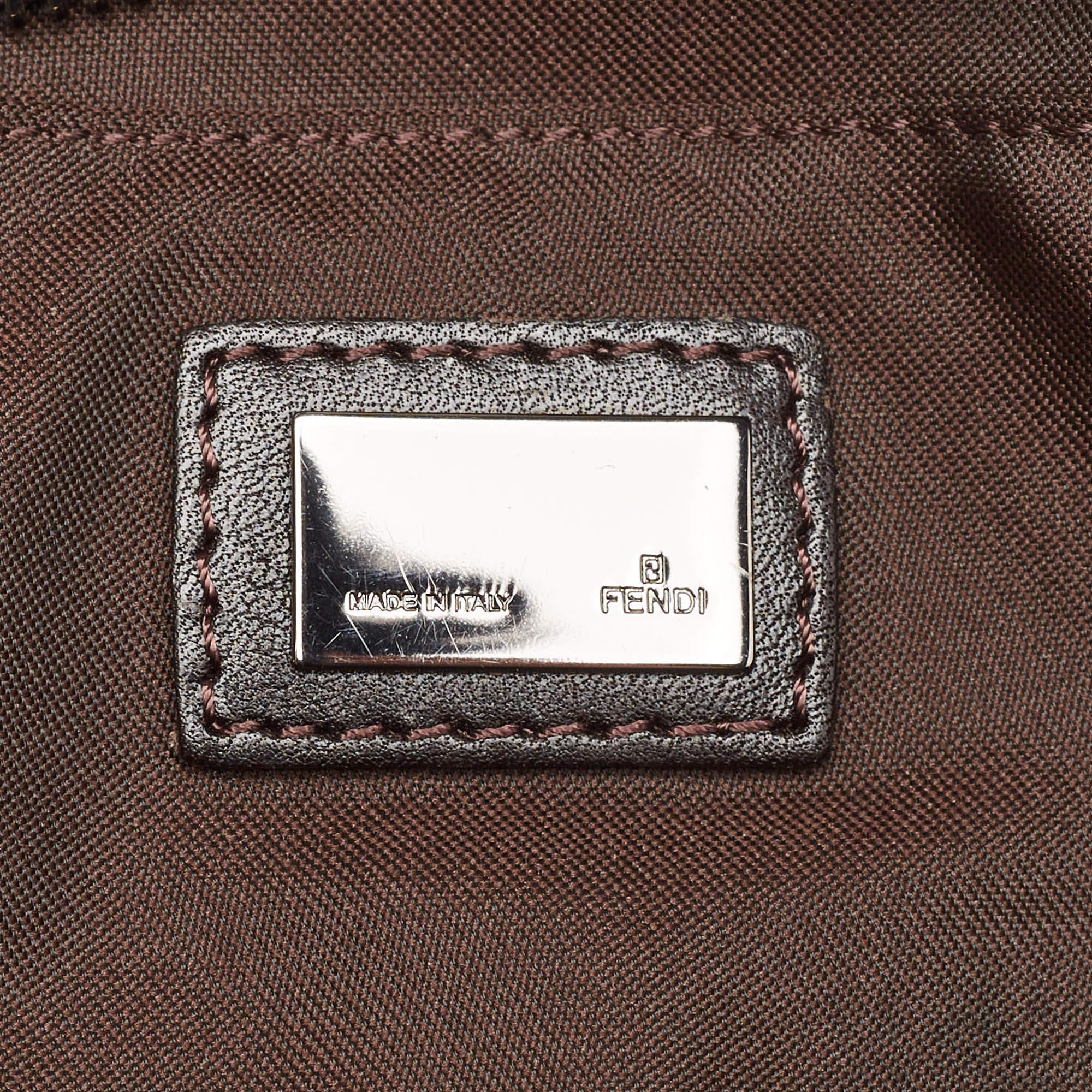 Fendi Sacoche en cuir et tissu Zucchinno Brown en vente 4