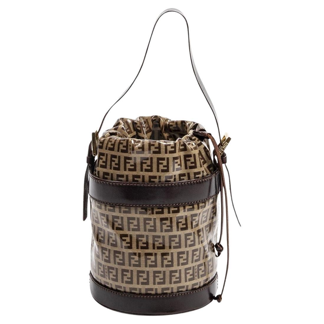 Fendi Brown Zucchino Bucket Bag For Sale