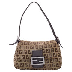 Fendi Brown Zucchino Canvas and Leather Baguette Bag