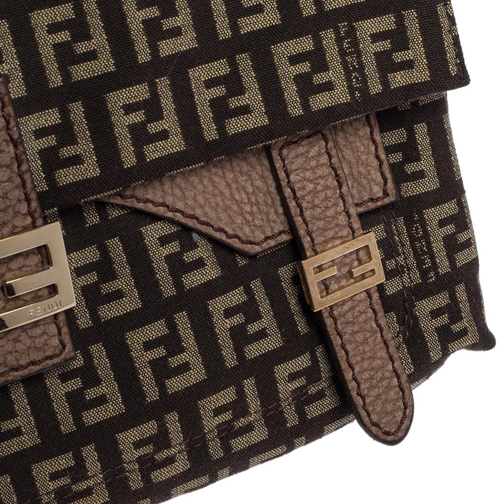 Women's Fendi Brown Zucchino Canvas And Leather Baguette Shoulder Bag