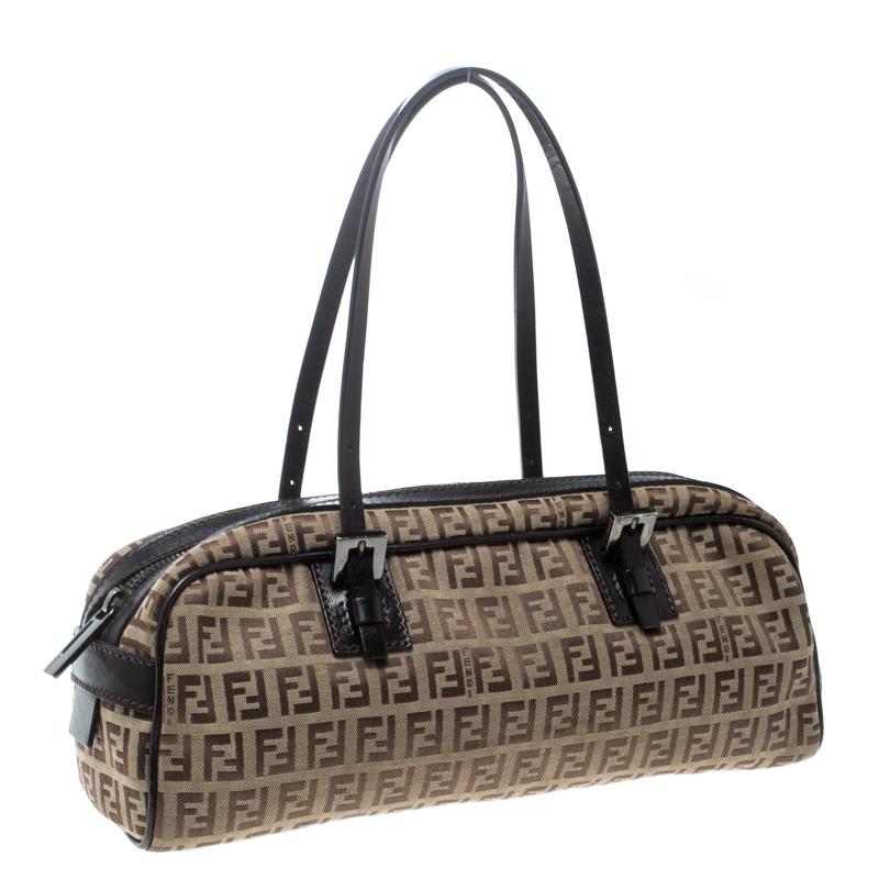 Fendi Brown Zucchino Canvas and Leather Bowler Bag 1