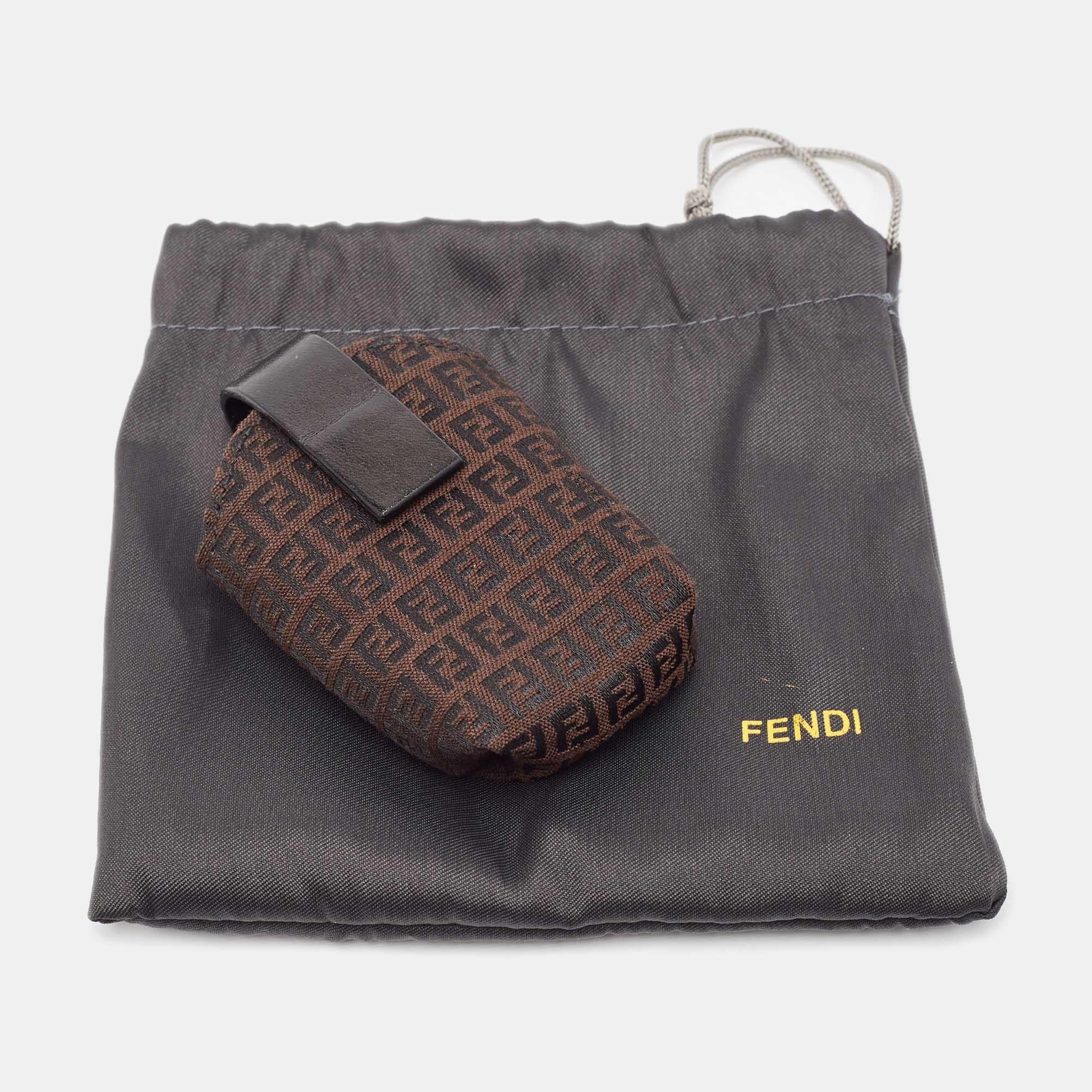 Fendi Brown Zucchino Canvas and Leather Phone Case For Sale 1
