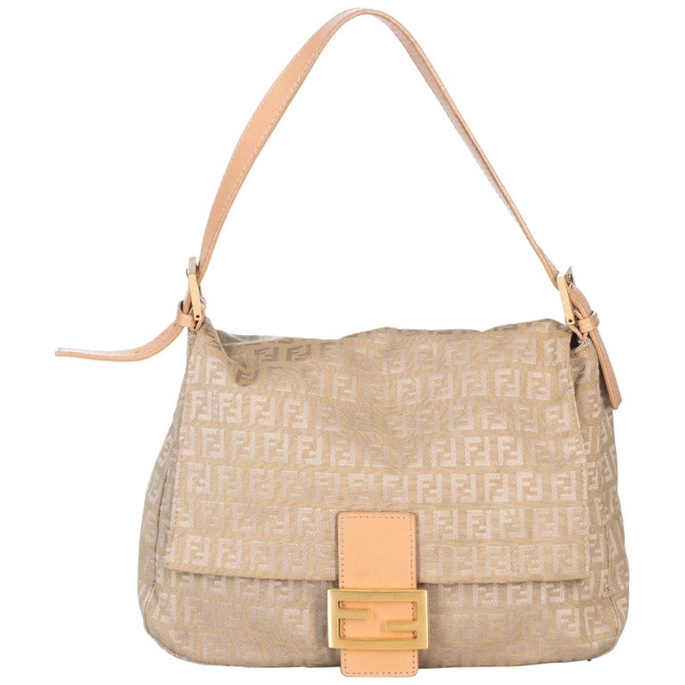 Fendi Brown Zucchino Canvas Baguette For Sale at 1stdibs