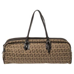 Fendi Brown Zucchino Canvas East West Boston Bag