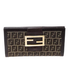 Fendi Brown Zucchino Canvas Forever Continental Wallet