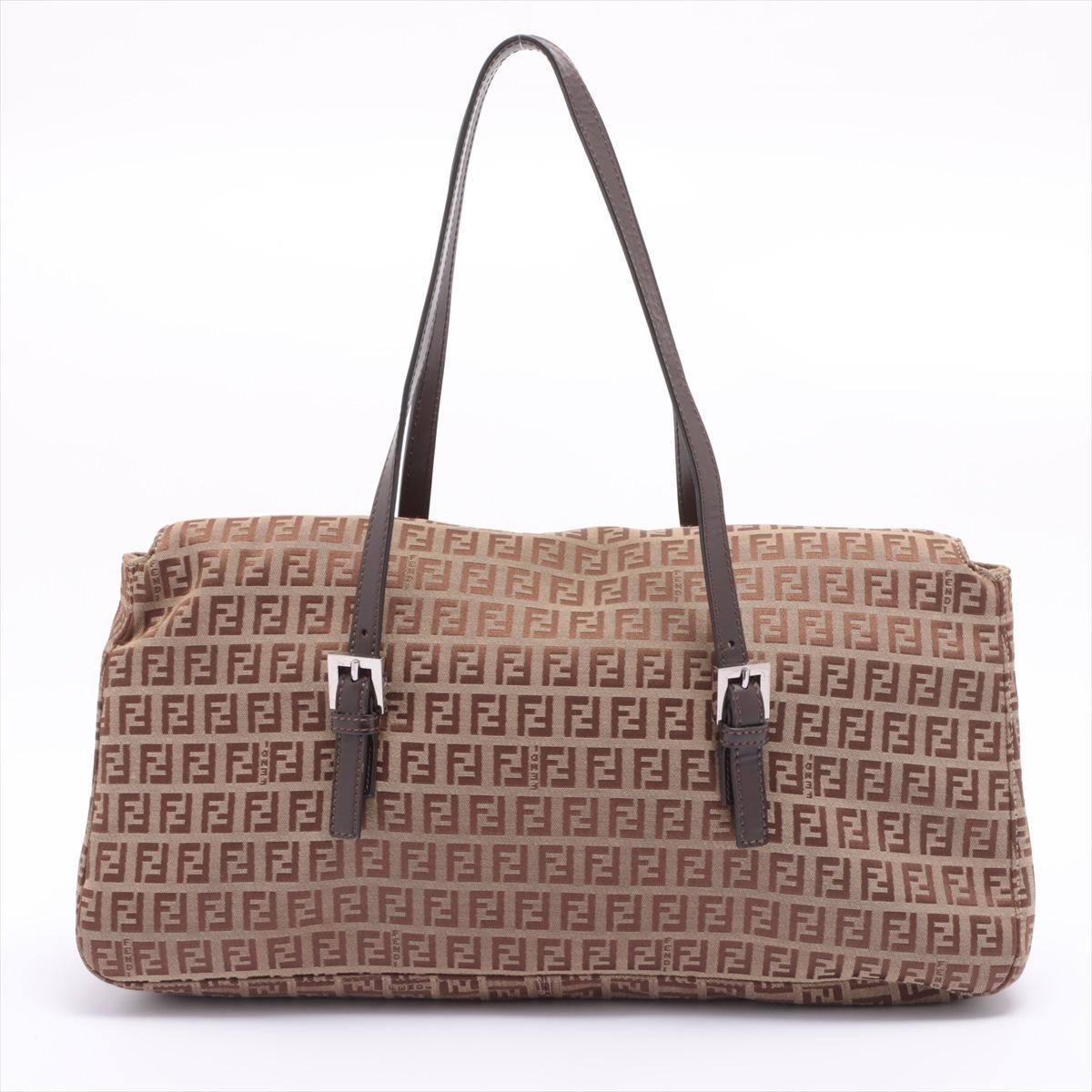 Fendi Brown Zucchino Canvas Forever Large Tote Bag In Good Condition For Sale In Irvine, CA
