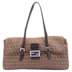 Fendi Brown Zucchino Canvas Forever Large Tote Bag