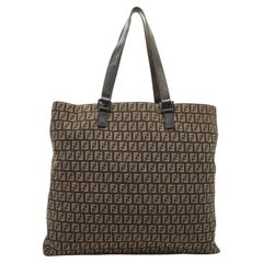 Fendi Brown Zucchino Canvas Large Tote Shoulder Bag