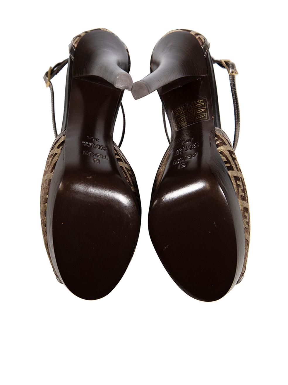 Women's Fendi Brown Zucchino Canvas Platform Sandals Size IT 36.5 For Sale