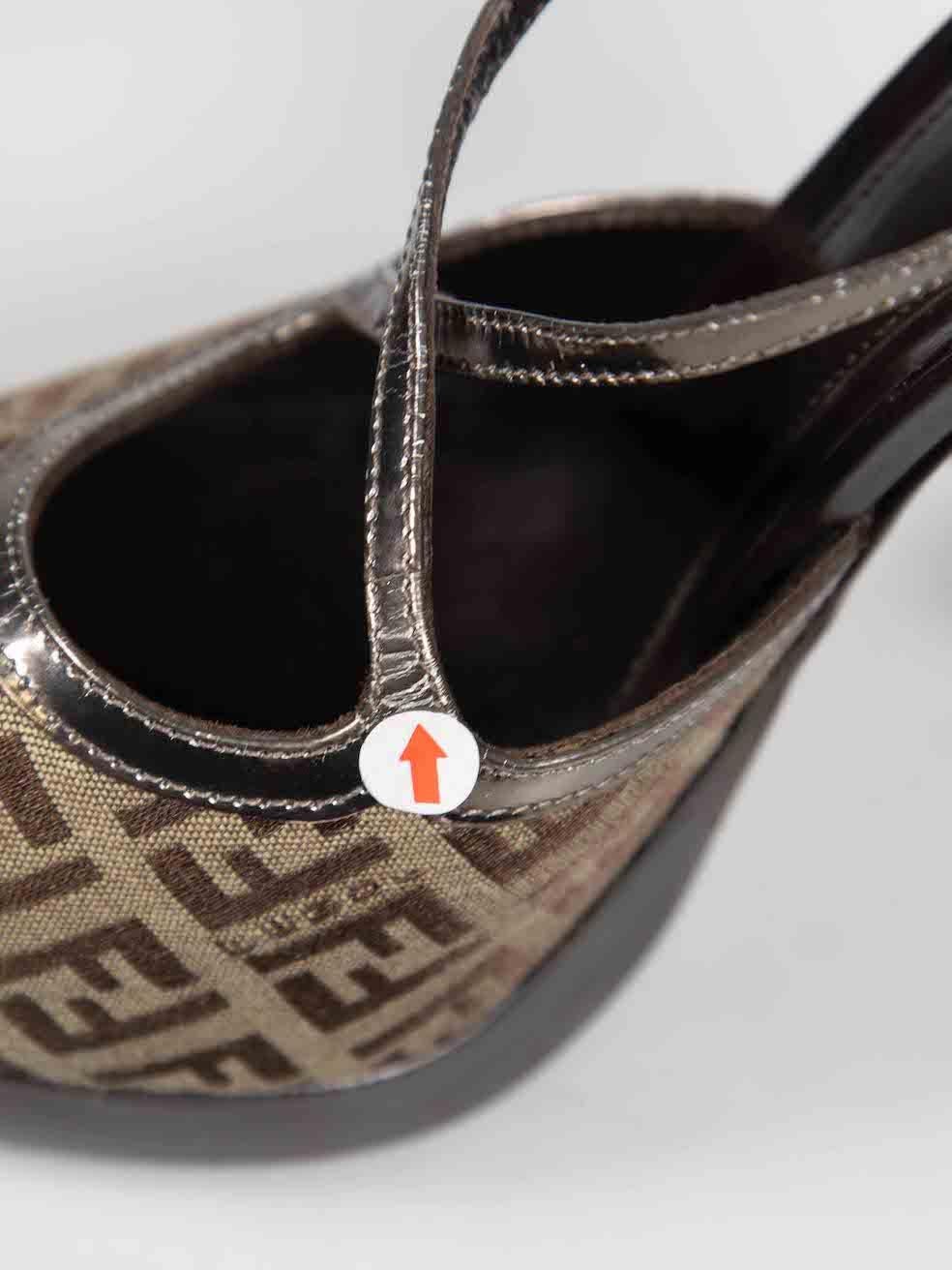 Fendi Brown Zucchino Canvas Platform Sandals Size IT 36.5 For Sale 1