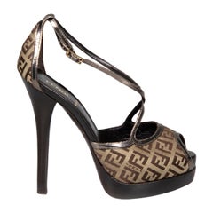 Fendi Brown Zucchino Canvas Platform Sandals Size IT 36.5