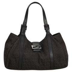 Fendi Brown Zucchino Canvas Shoulder Bag