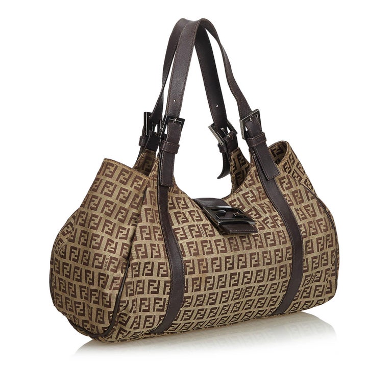 Fendi Brown Zucchino Canvas Tote Bag For Sale at 1stDibs