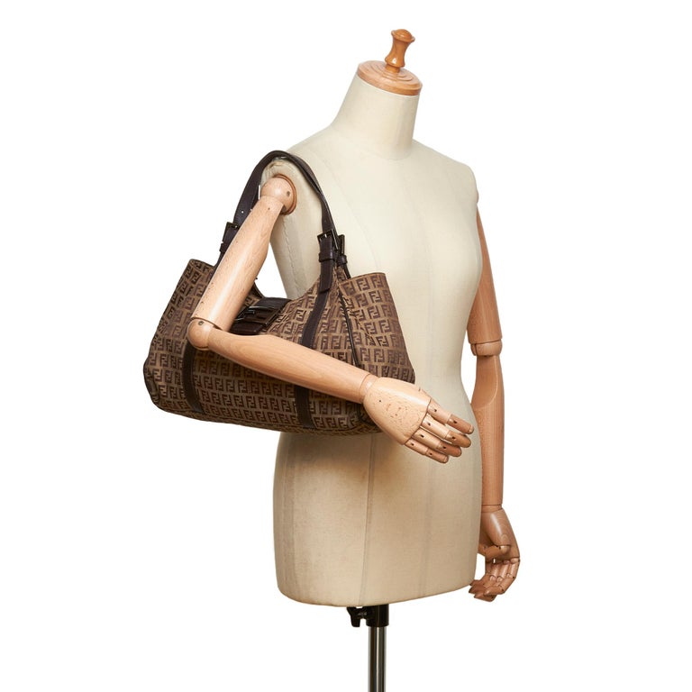 Fendi Brown Zucchino Canvas Tote Bag For Sale at 1stDibs