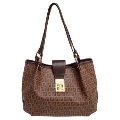Fendi Brown Zucchino Coated Canvas and Leather Chiusura Tote