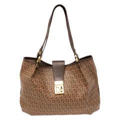 Fendi Brown Zucchino Coated Canvas and Leather Chiusura Tote