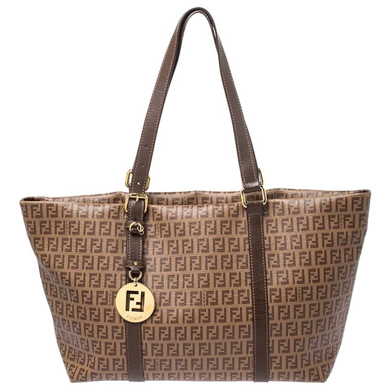 Fendi Brown Zucchino Coated Canvas and Leather Superstar Shopper Tote ...