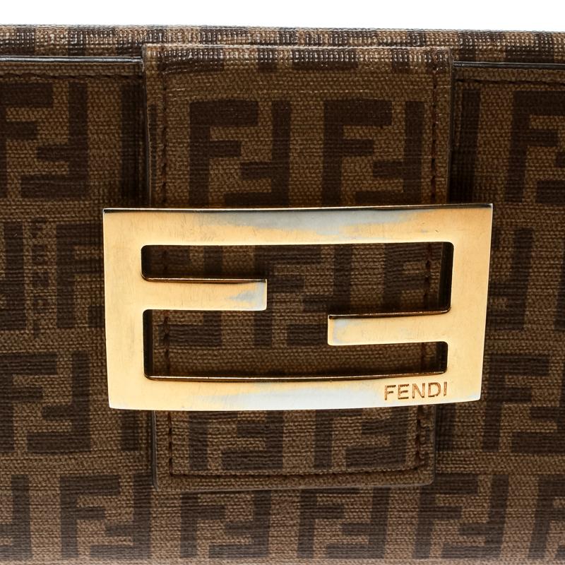 Fendi Brown Zucchino Coated Canvas Forever Continental Wallet For Sale 5