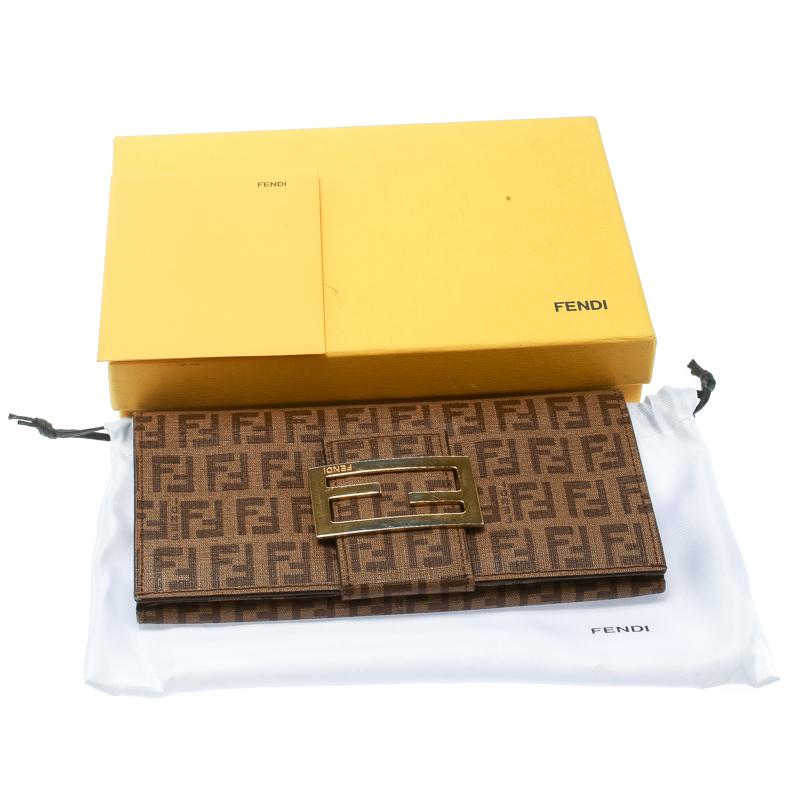 Fendi Brown Zucchino Coated Canvas Forever Continental Wallet For Sale 6