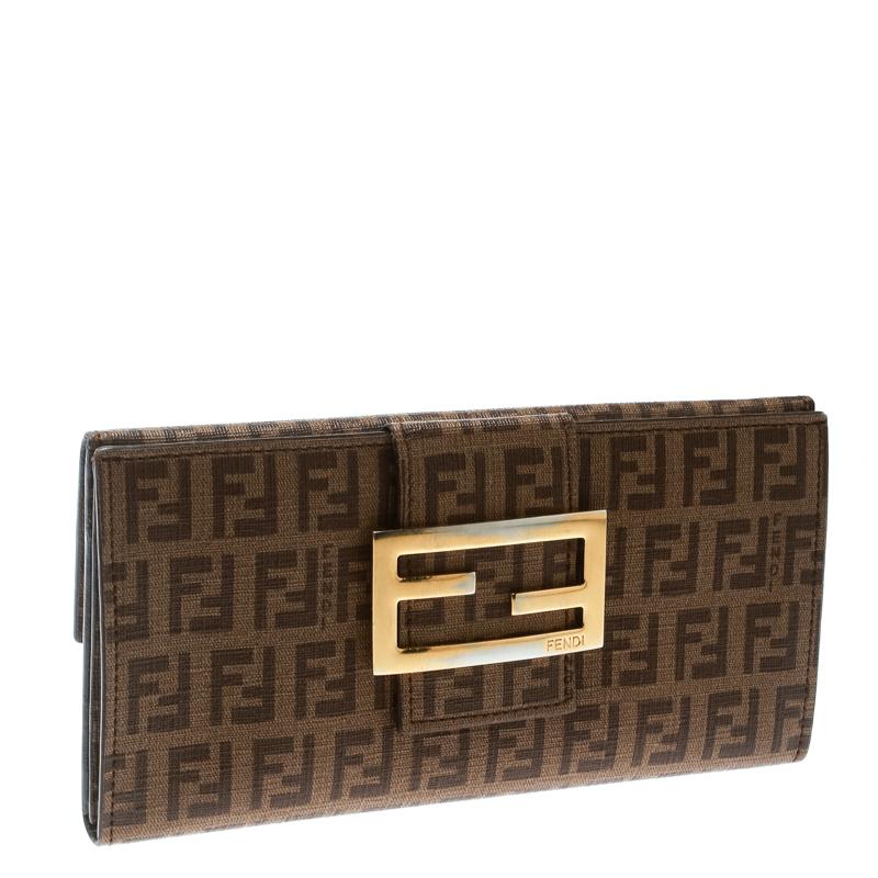 Black Fendi Brown Zucchino Coated Canvas Forever Continental Wallet For Sale