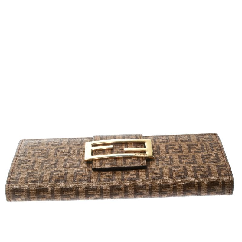 Fendi Brown Zucchino Coated Canvas Forever Continental Wallet In Good Condition For Sale In Dubai, Al Qouz 2