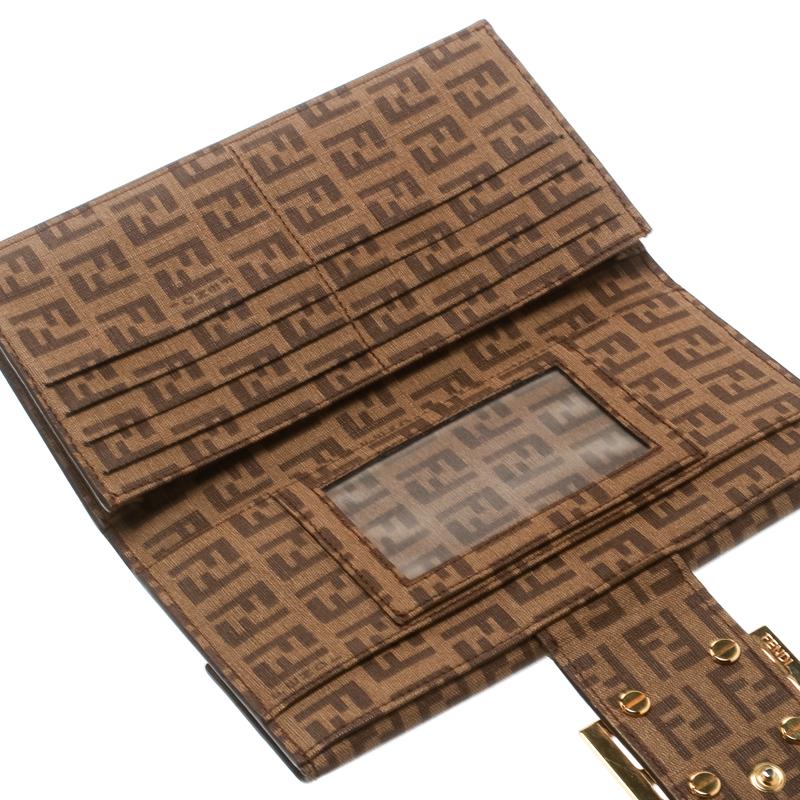 Fendi Brown Zucchino Coated Canvas Forever Continental Wallet For Sale 2