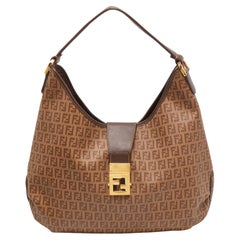 Fendi Brown Zucchino Coated Canvas Hobo