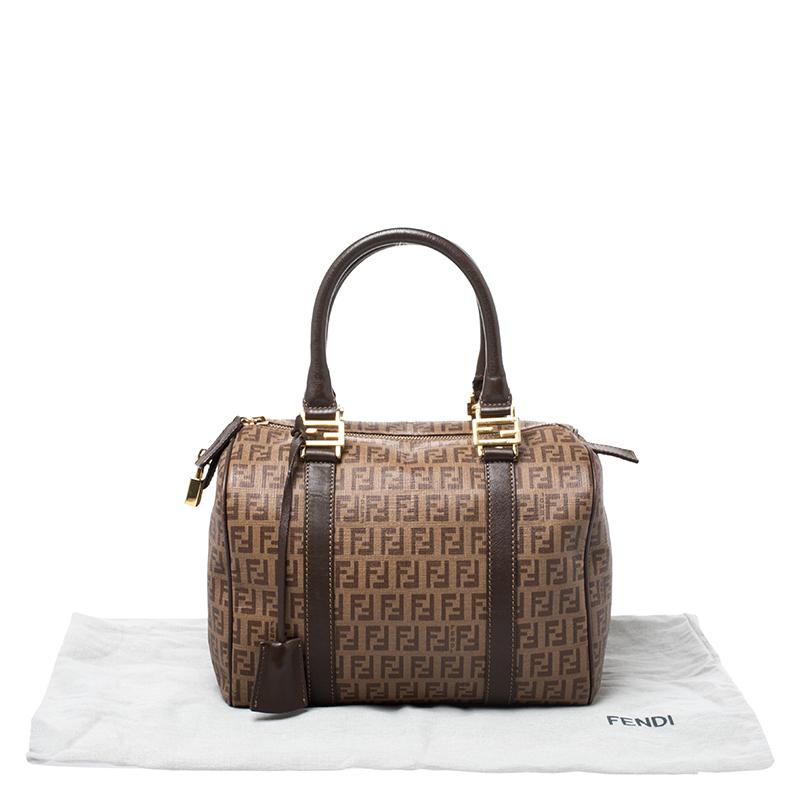 Fendi Brown Zucchino Coated Canvas Small Forever Bauletto Boston Bag For  Sale at 1stDibs