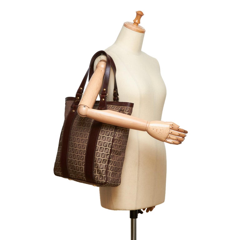 Fendi Brown Zucchino Jacquard Tote Bag For Sale at 1stDibs