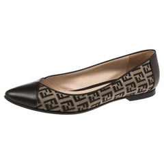 Fendi Brown Zucchino Leather and Canvas Ballet Flats Size 38