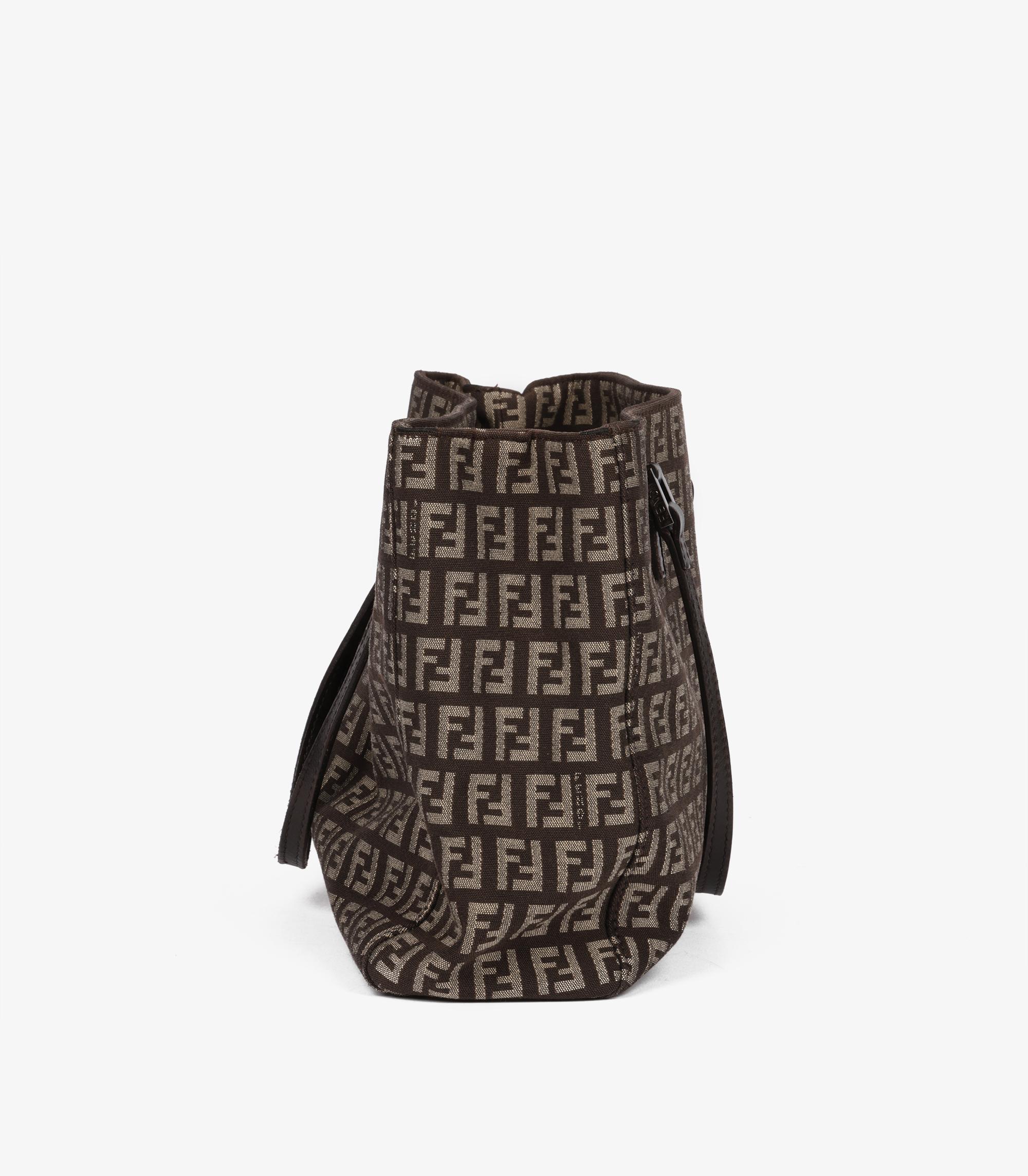 Fendi Petit sac à main vintage en toile et cuir de veau marron avec monogramme en vente 1