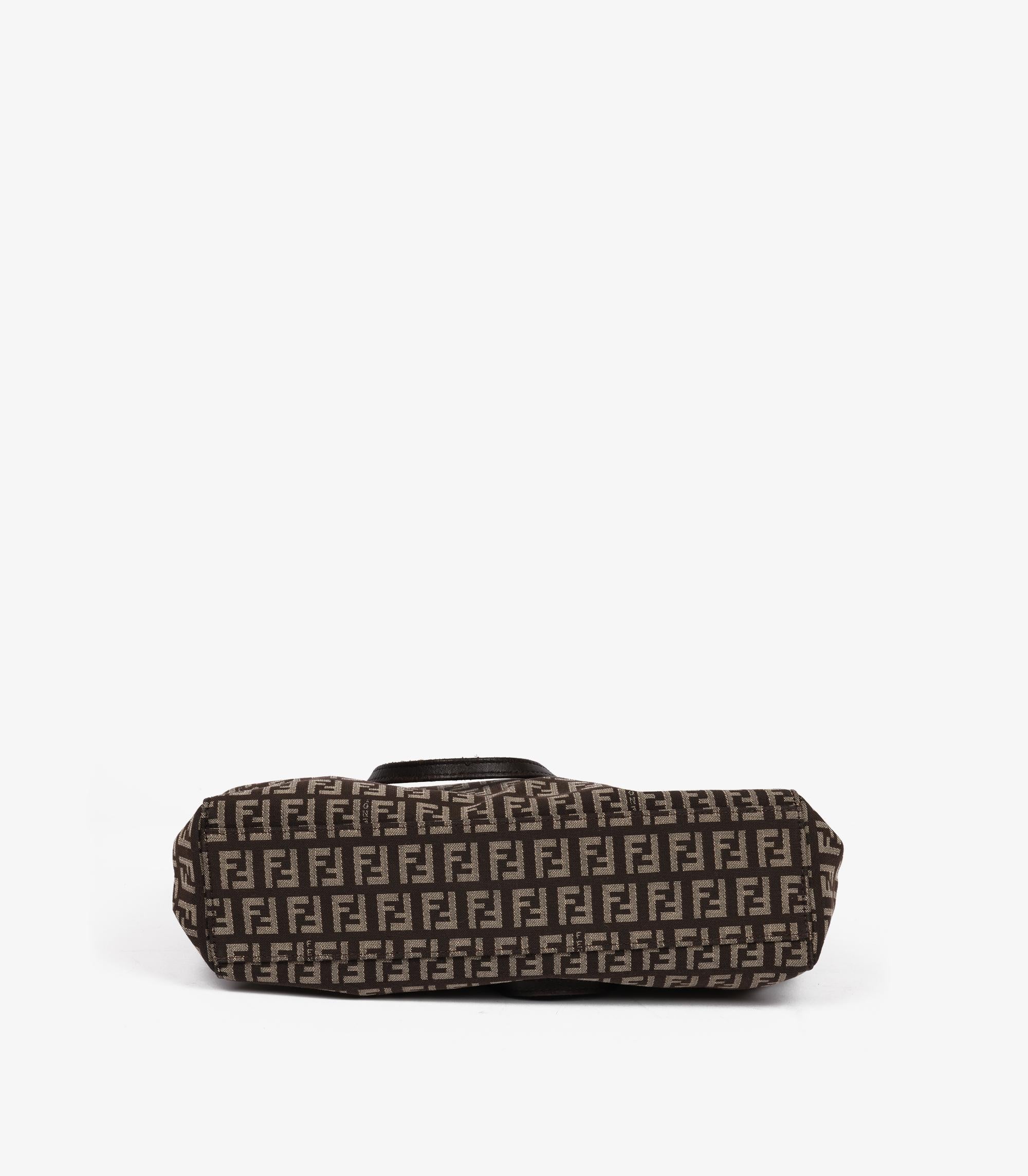 Fendi Petit sac à main vintage en toile et cuir de veau marron avec monogramme en vente 2