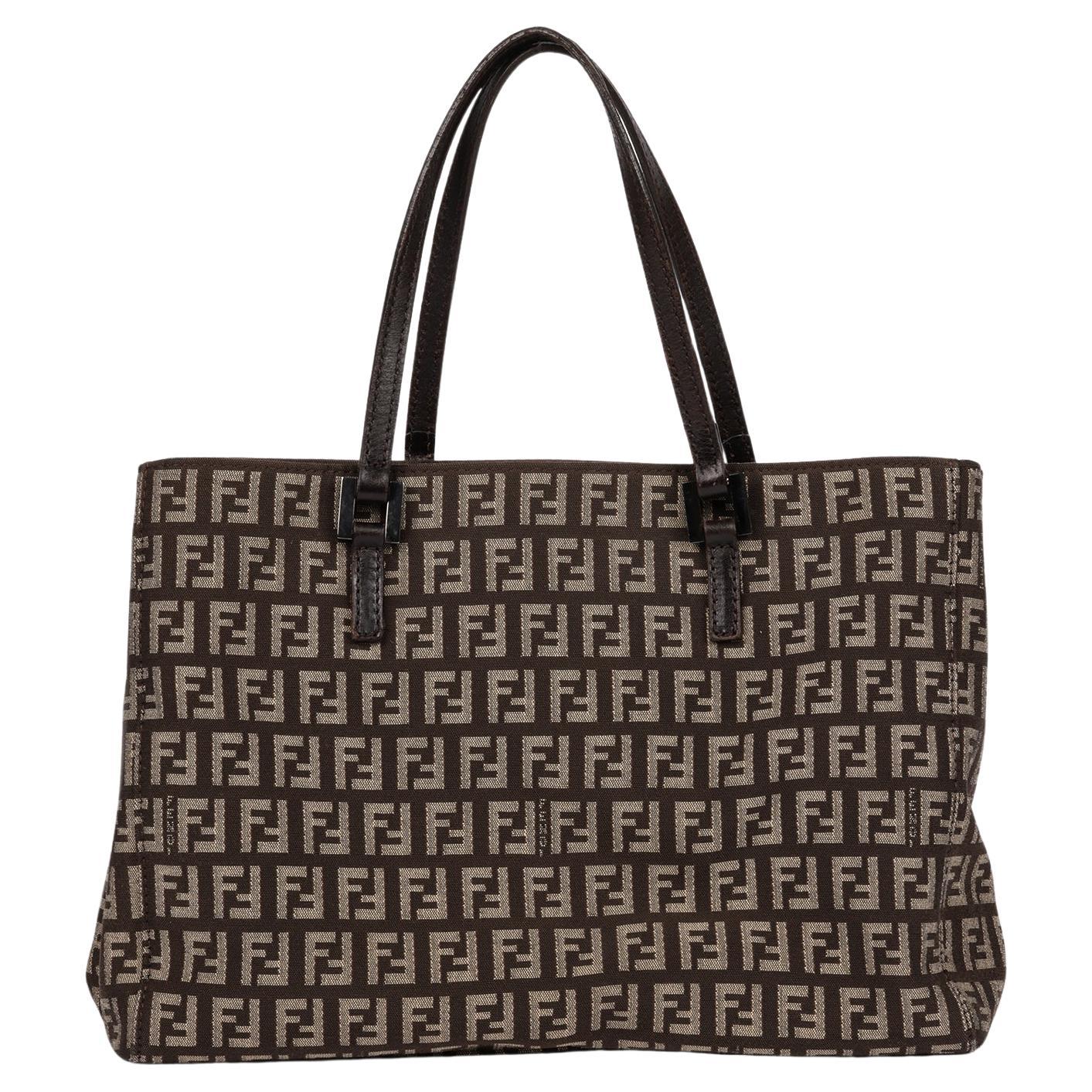 Fendi Tote piccola vintage in tela e pelle di vitello marrone Zucchino Monogram