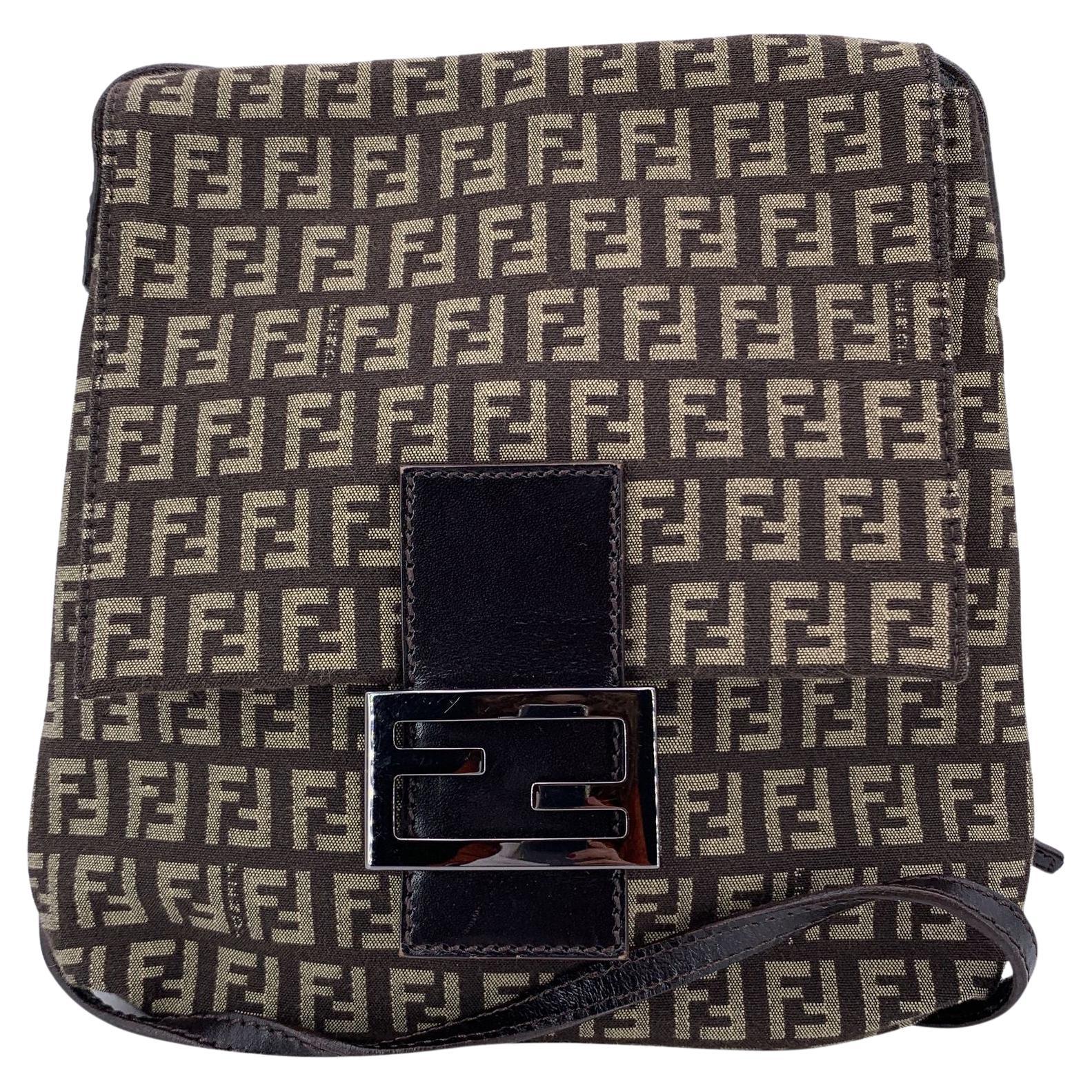 Fendi Brown Zucchino Monogram Canvas Messenger Bag For Sale