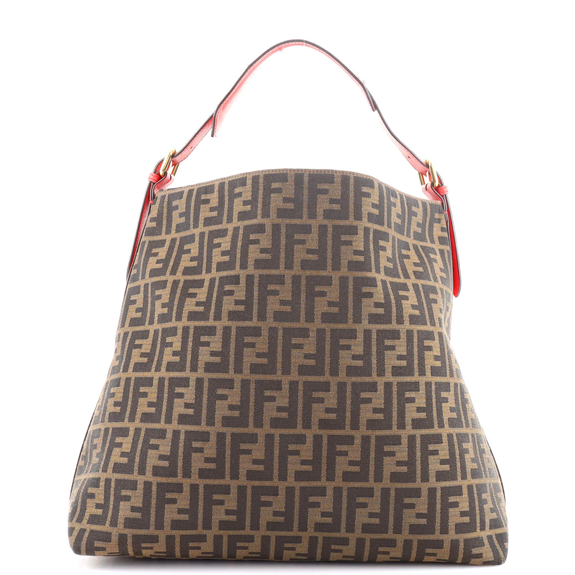 Gray Fendi Buckle Strap Hobo Zucca Canvas Large