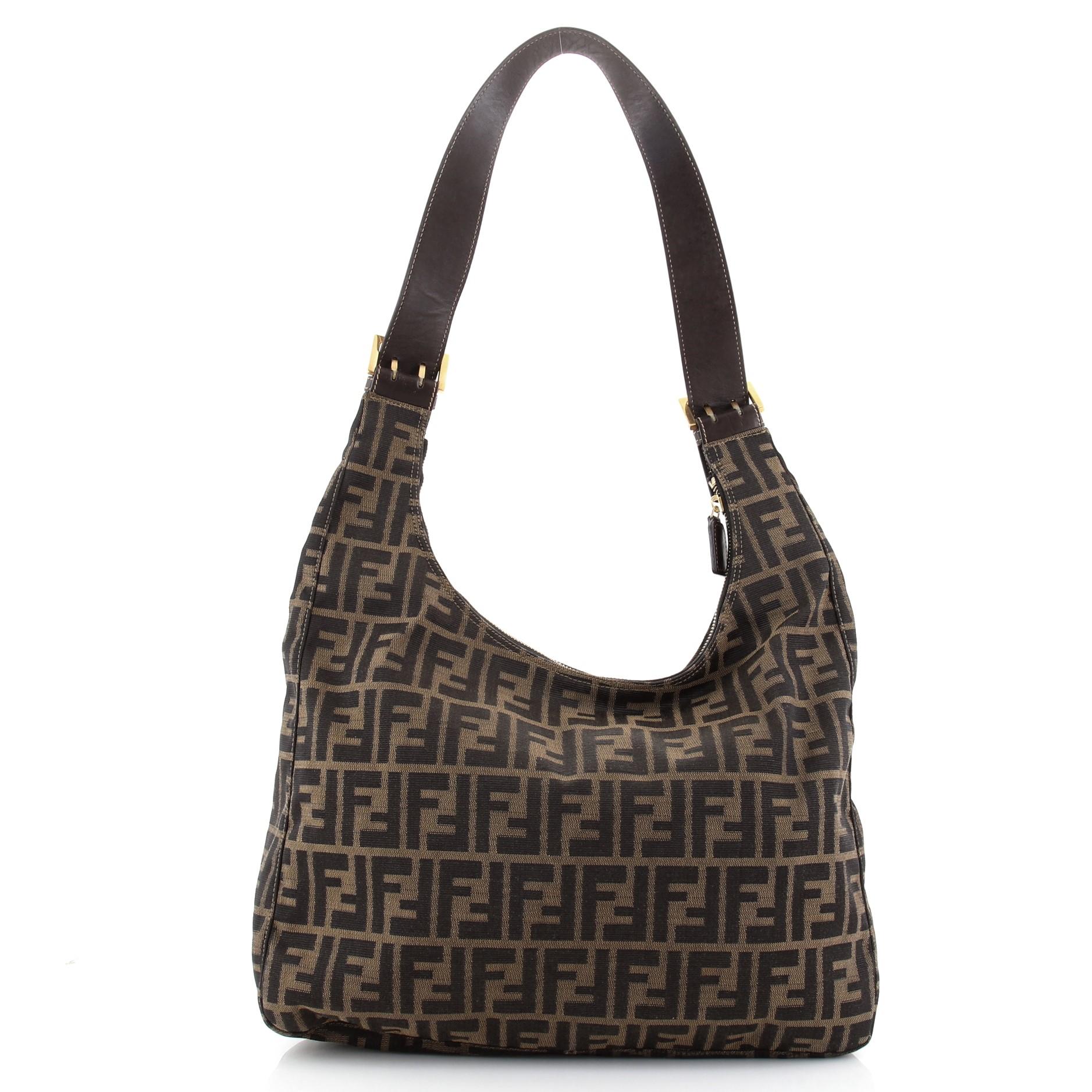 Black Fendi Buckle Strap Hobo Zucca Canvas Small