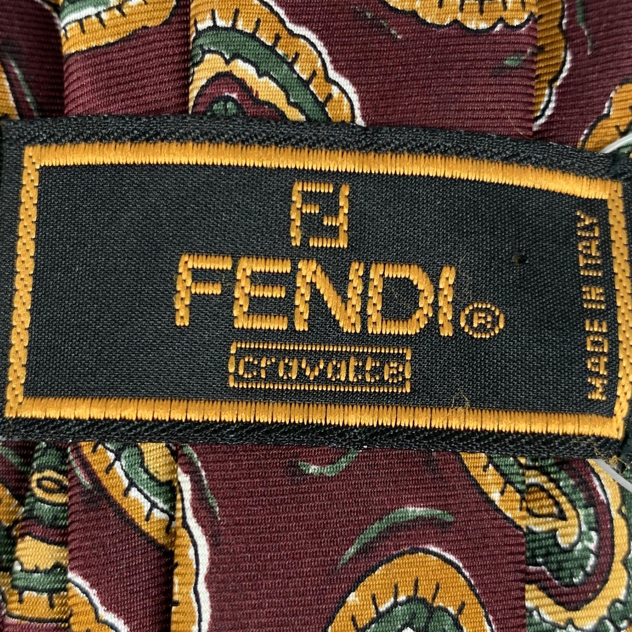 Men's FENDI Burgundy Beige Paisley Silk Tie For Sale