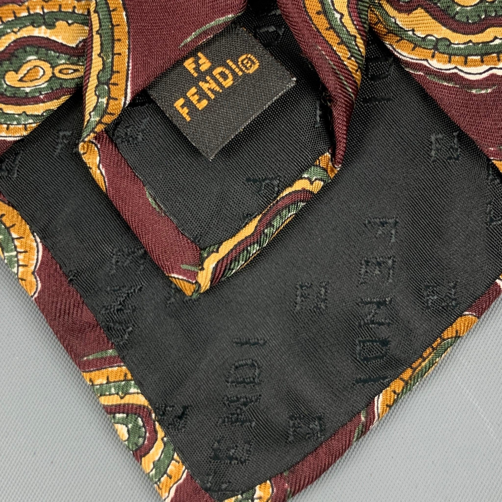 FENDI Burgundy Beige Paisley Silk Tie For Sale 2