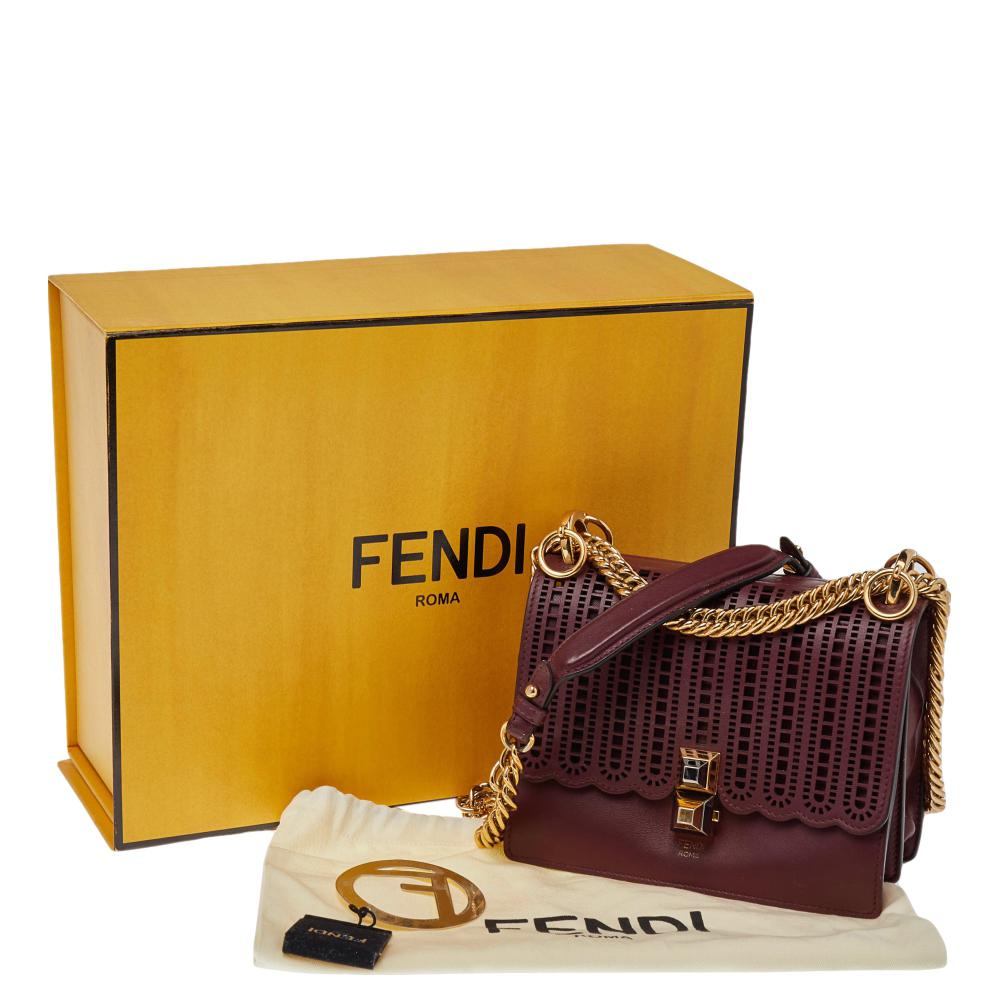 Fendi Burgundy Lasercut Leather Small Kan I Top Handle Bag 3