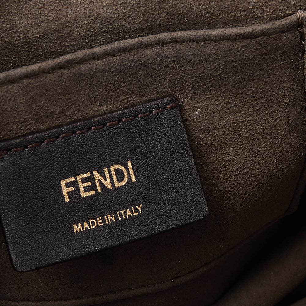 Black Fendi Burgundy Lasercut Leather Small Kan I Top Handle Bag