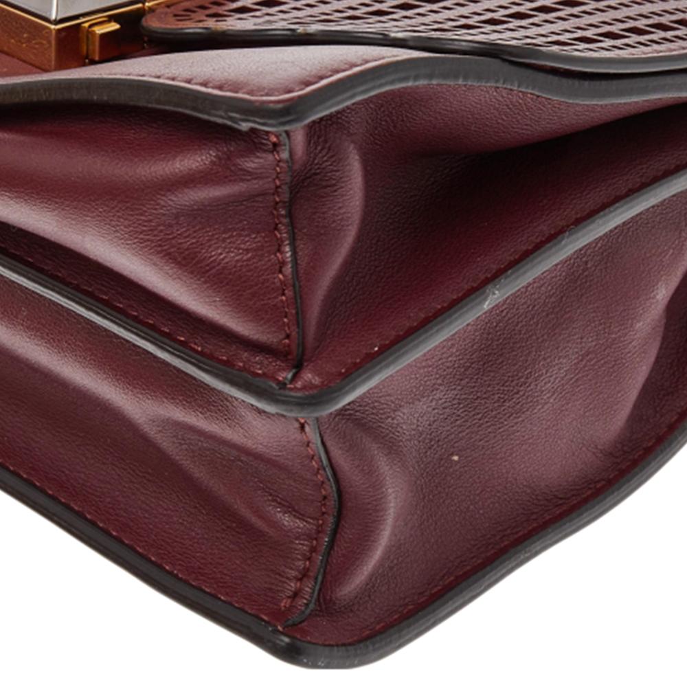 Fendi Burgundy Lasercut Leather Small Kan I Top Handle Bag 1