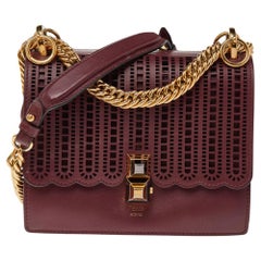 Fendi Burgundy Lasercut Leather Small Kan I Top Handle Bag