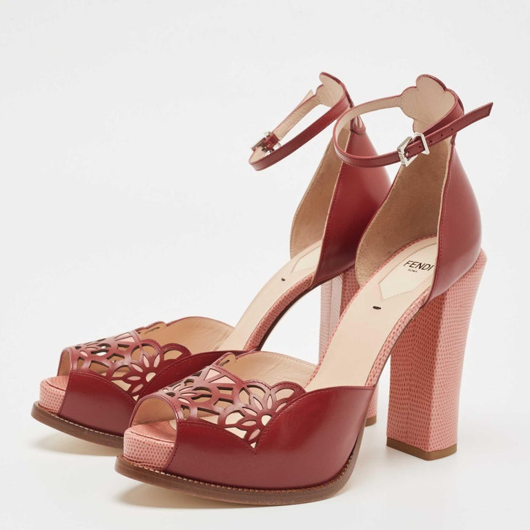 Fendi Burgundy Leather and Lizard Embossed Laser Cut  display picture 2