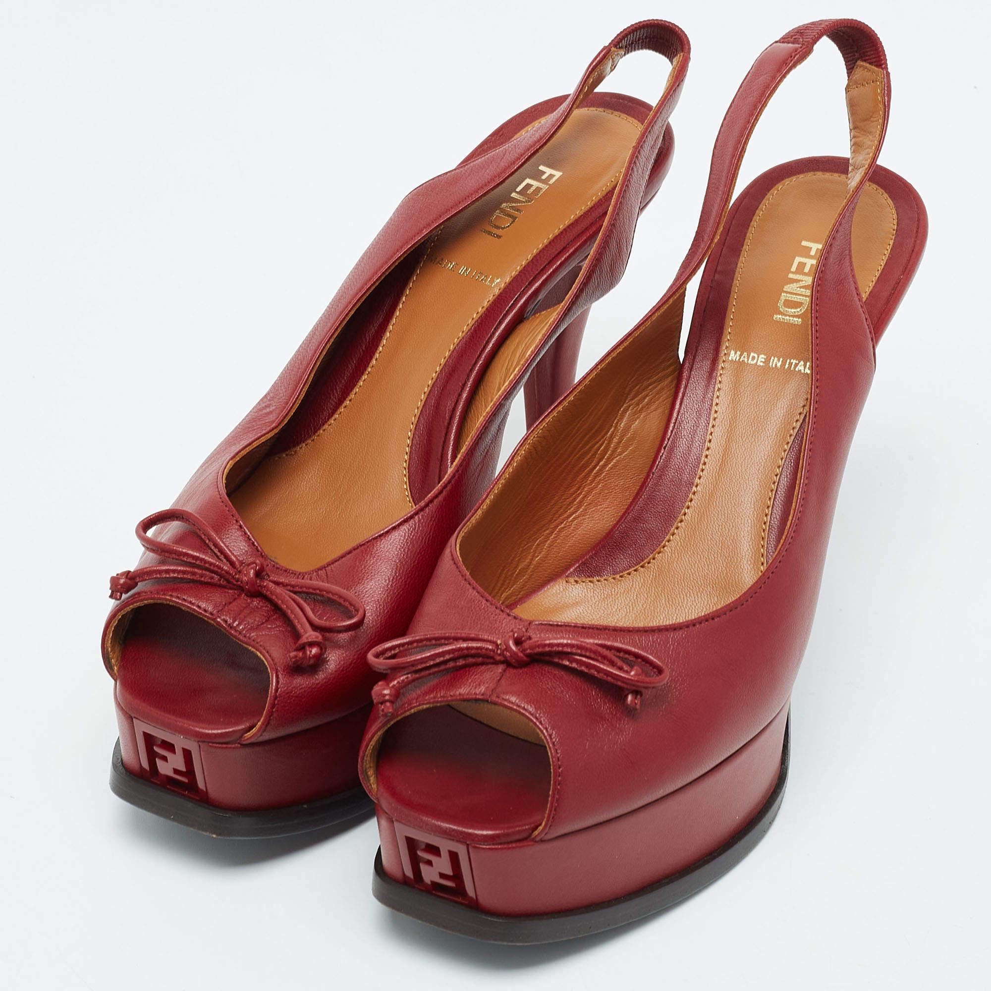 Exhibit an elegant style with this pair of pumps. These Fendi burgundy shoes for women are crafted from quality materials. They are set on durable soles and sleek heels.

