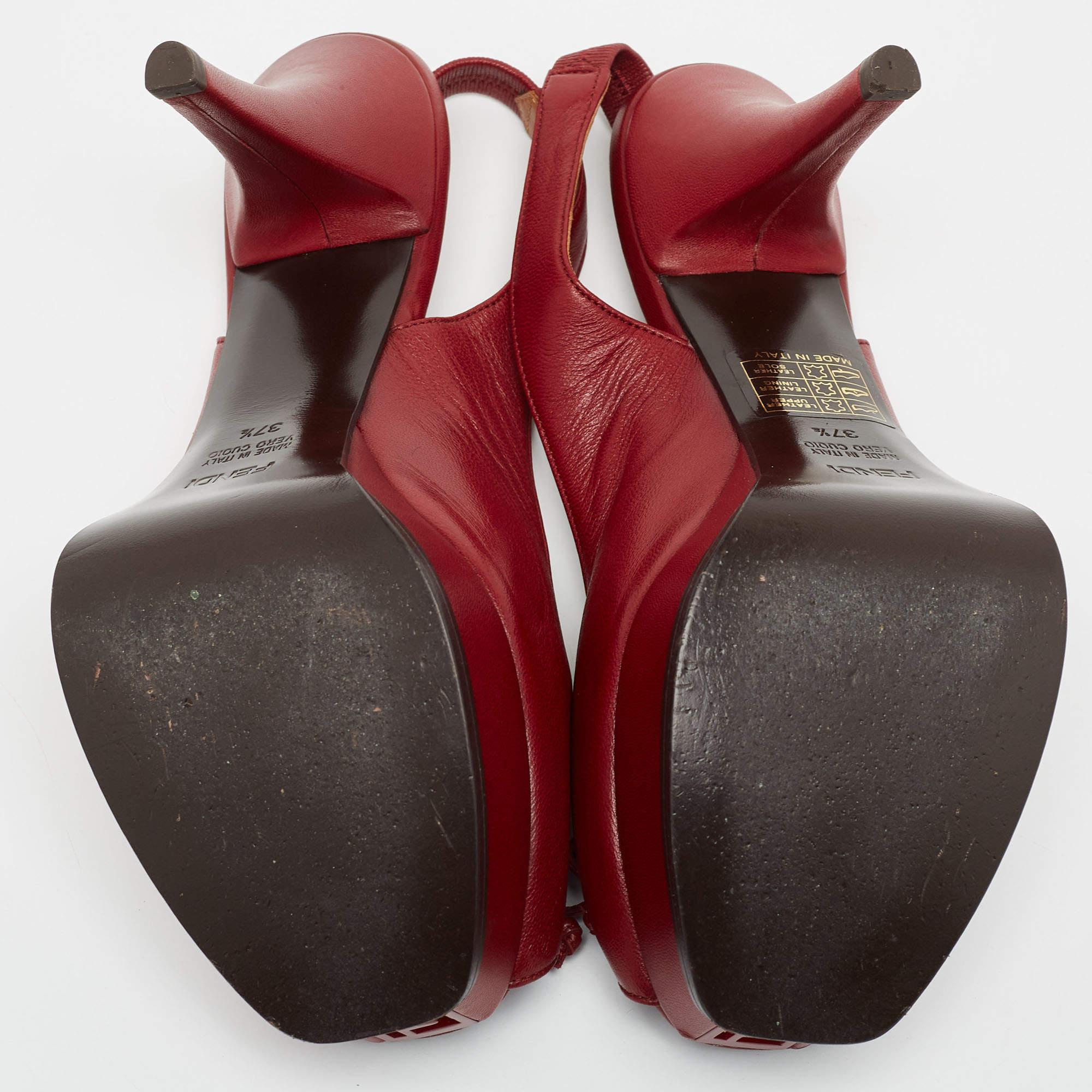 Fendi Burgundy Leather Bow Fendista Slingback Pumps Size 37.5 For Sale 2