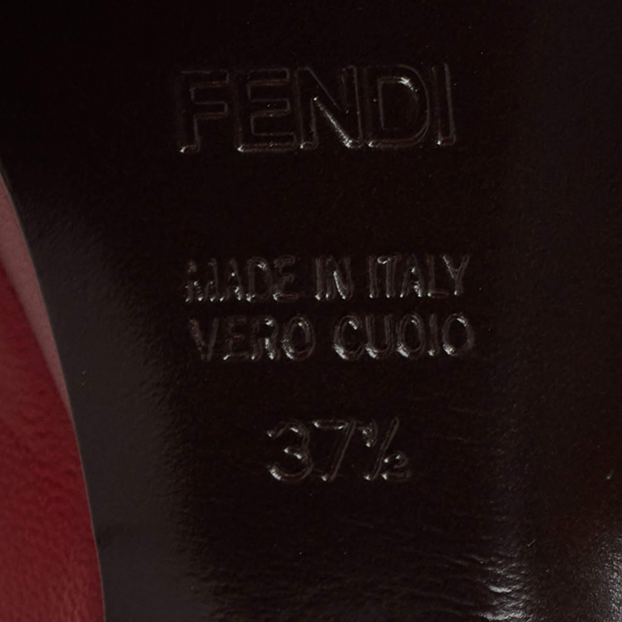 Fendi Burgundy Leather Bow Fendista Slingback Pumps Size 37.5 For Sale 3