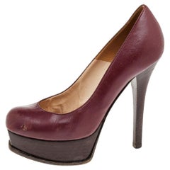 Fendi Burgundy Leather Fendista Platform Pumps Size 37.5