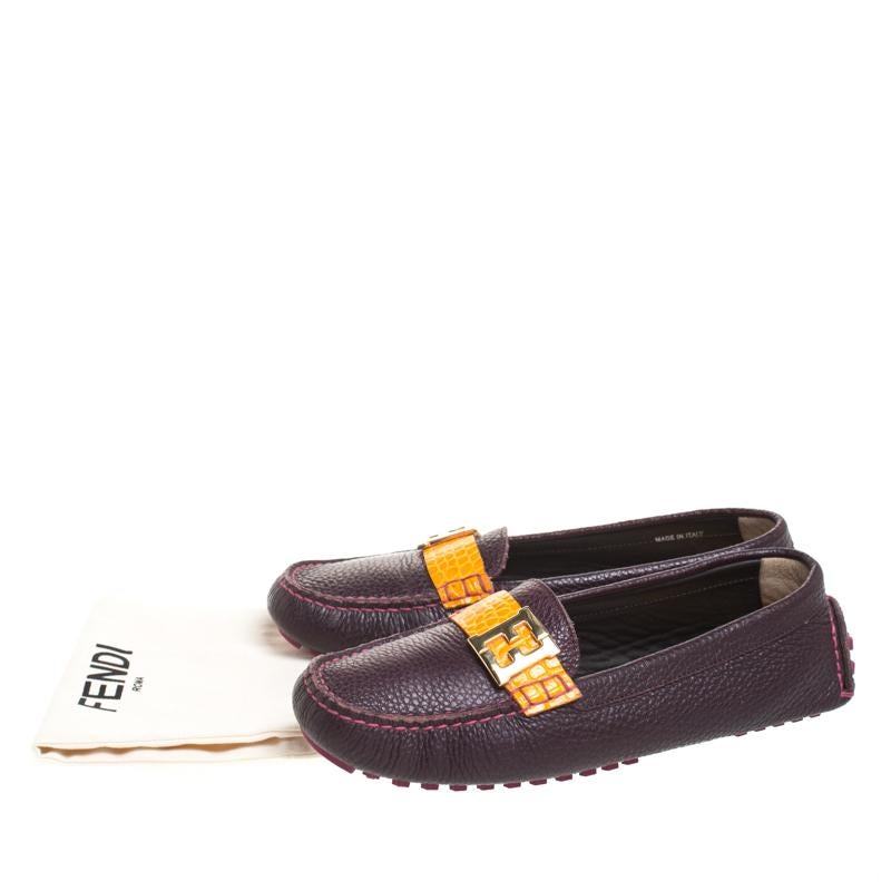 Fendi Burgundy Leather FF Logo Loafers Size 38.5 1