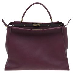 Fendi Burgundy Leather Large Peekaboo Top Handle Bag
